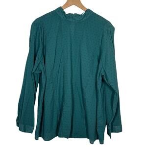 ModCloth Peasant Top Womens Plus Size 3X Green Swiss Dot Long Sleeve Boho Preppy